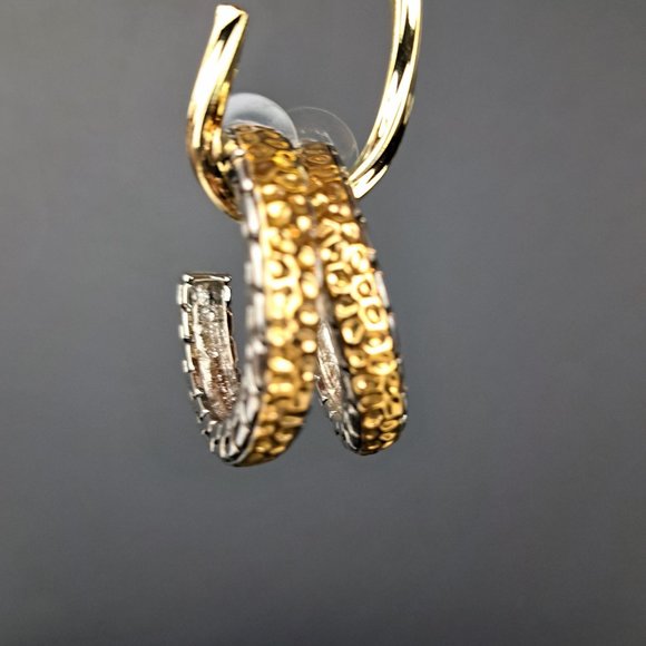 Twisted Cable, Hammered Gold & Silver Tone Hoop Earrings  4 pair - Picture 4 of 14